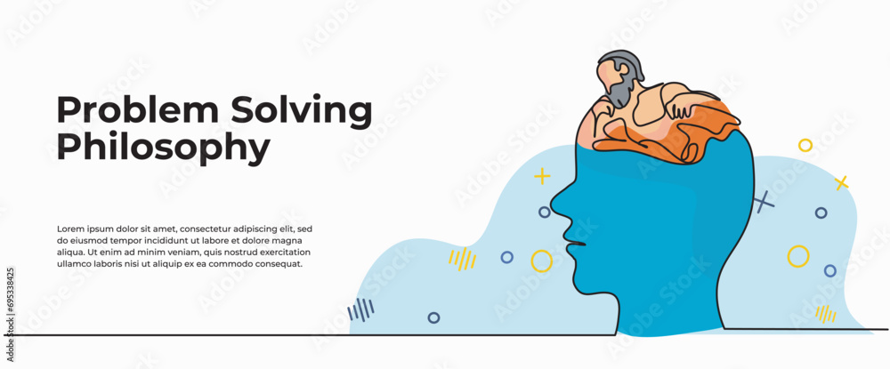 Poster vector illustration problem solving philosophy . modern flat in continuous line style.