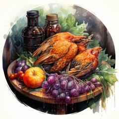 watercolor About Thanksgiving Roasted Turkey Deco clipart, Generative Ai