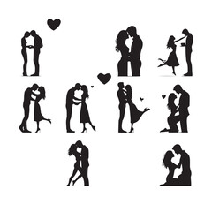 Set of Couple Silhouette: Romantic Embraces, Dancing Duos, and Love-filled Poses for Creative Projects - Minimallest husband and wife black vector set
