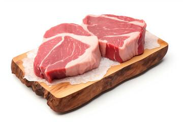 Raw sliced pork meat, isolated on white background