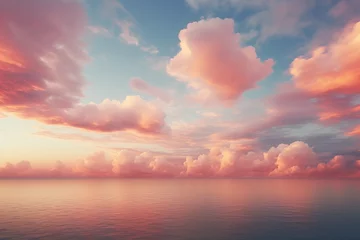 Foto op Plexiglas Sunset over the sea horizon. Soft pink, light orange, light cyan  the minimal concept of calming, dreamlike, landscapes. Ethereal cloudscapes in soft hues of a sunset in summer. © Vanja
