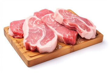 Raw sliced pork meat, isolated on white background