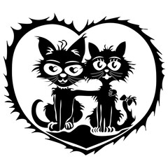 Cats in Love, Hand Drawn Vector Illustration
