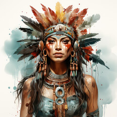 watercolor Aztec Queen Warriors Temple clipart, Generative Ai