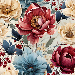 Boho Florals Digital Paper , Boho Florals Seamless Digital Paper , Scrapbook Paper Bohemian-inspired floral patterns and seamless design , generative AI illustration