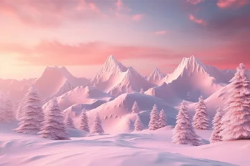 Draagtas pink sunset in winter mountains. Ski resort landscape view dreamy background © Dina