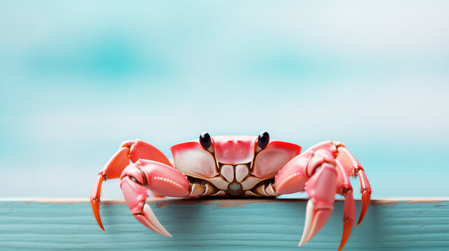 Creative animal concept. Crab peeking