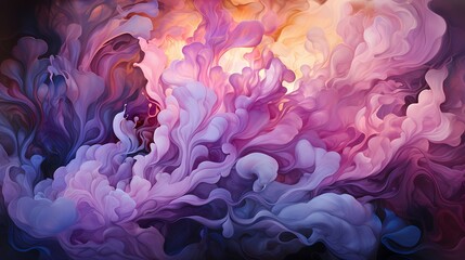 Close-up of liquid flames in an enchanting fusion of lavender and lilac colors, illuminating a...