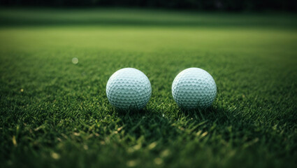Naklejka premium Golf ball on green grass, black background. generative AI
