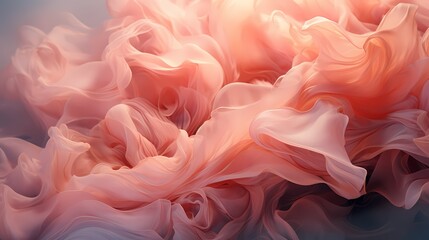 Close-up of liquid flames in an enchanting fusion of rose and blush pink colors, casting a soft and ethereal glow in a surreal landscape