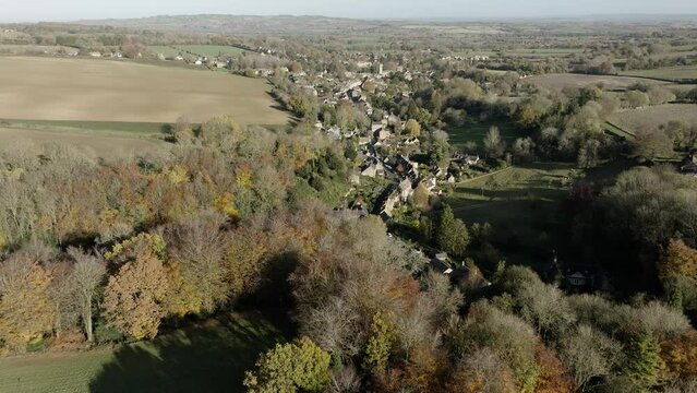 UK Cotswold Village Blockley Autumn Landscape Aerial