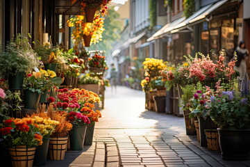Fototapeta na wymiar Modern street floral market on europe style