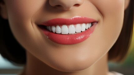 Closeup of smile with perfrect white healthy teeth