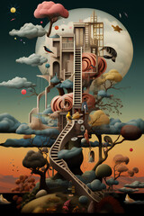 A Whimsical Surrealist Composition with Dreamlike Imagery