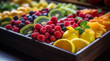 Crates full of fresh and colorful fruit are display.