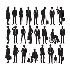 People Silhouette: Iconic Human Shapes Symbolizing Diversity, Unity, and Community Bonds - Minimallest Crowd black vector Crowd Silhouette
