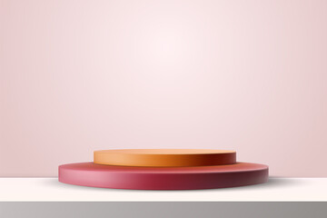 Cylindrical podium, empty room. Vector rendering of 3d shape, product presentation.
