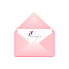 An open pink envelope with the inscription 