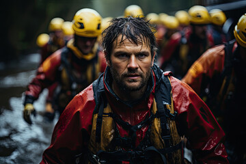 Generative AI image of a determined rescue worker in action