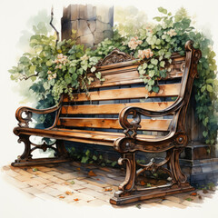 watercolor Bench clipart, Generative Ai