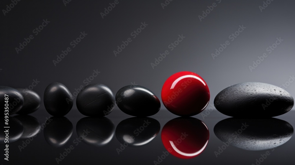 Sticker A row of black stones with a red stone in the middle, AI