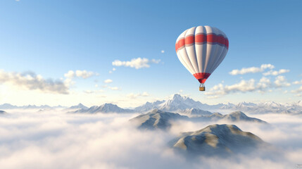 Hot air balloon flying over the clouds.