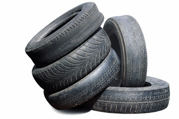 old worn damaged tires isolated on white background - 695351675