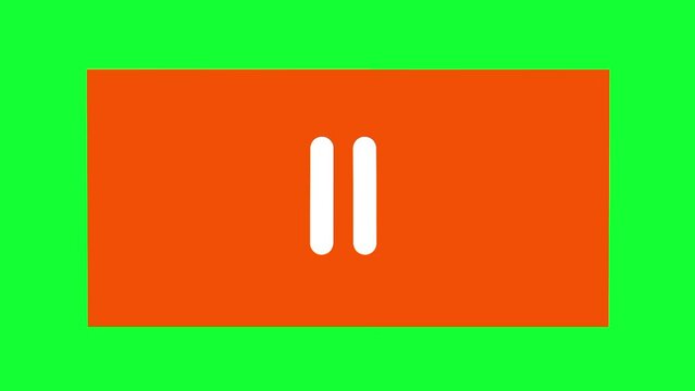 Animation of Green Screen Clicking Play and Stop Buttons On Orange Background. Play Button Becomes Video Pause and Start Button. Play and Pause Videos, Control Music Playback.