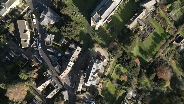 Birds-Eye-View UK Village Church Cotswold Blockley Autumn Aerial Overhead