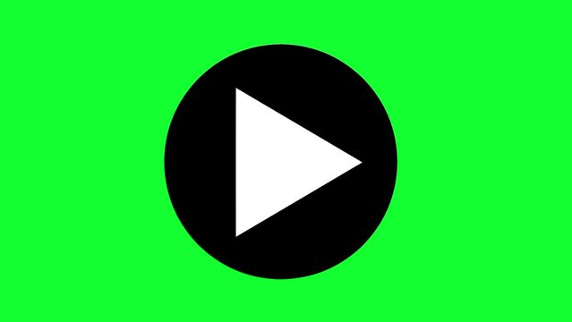 Green screen animation of white play and pause buttons to start video. Video music playback sign animation icon.