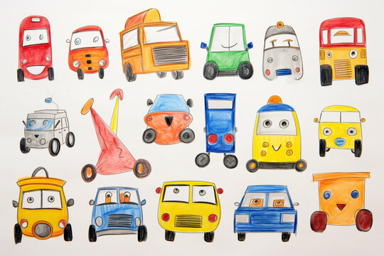 Drawing pictures of cute cars by children