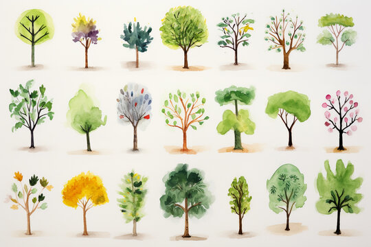 Drawing pictures of cute color trees by children
