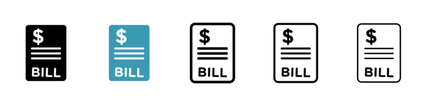 Office phone bill receipt vector icon set. Office phone bill receipt vector symbol. Hospital medical bill paper sign. Electricity bill payment vector icon. Purchase invoice vector symbol for UI design