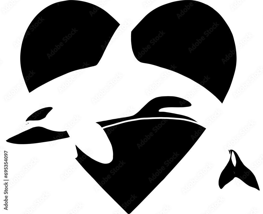 Wall mural vector Orca love black and white cartoon symbol icon