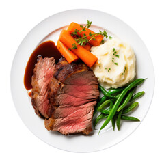 Delicious Prime Rib with Vegetables and Mashed Potatoes Isolated on a Transparent Background - obrazy, fototapety, plakaty