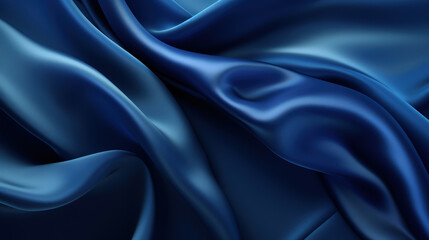 Deep blue silk satin fabric. Elegant abstract background. Liquid wave effect or silk with soft wavy folds. Beautiful navy blue fabric background with copy space for your design