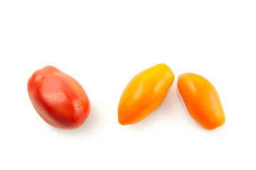 Assort of different shape and color of tomatoes isolated on white background with clipping path. .