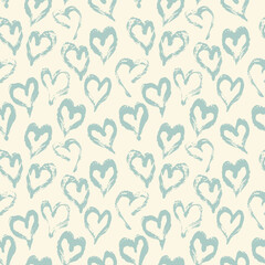 Seamless heart pattern. Hand painted ink brush