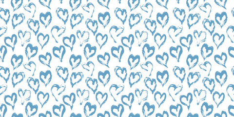 Seamless heart pattern. Hand painted ink brush