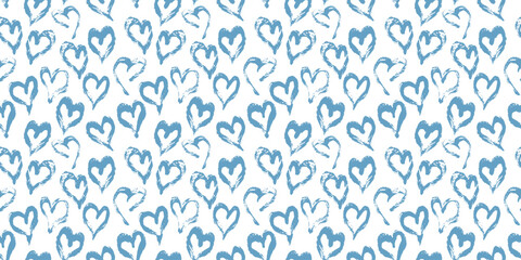 Seamless heart pattern. Hand painted ink brush