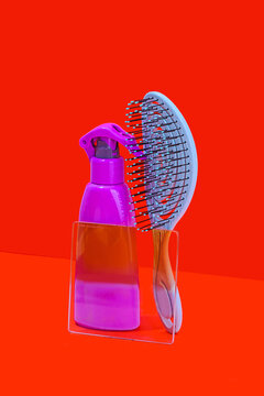 Vibrant Haircare Products on Red Background