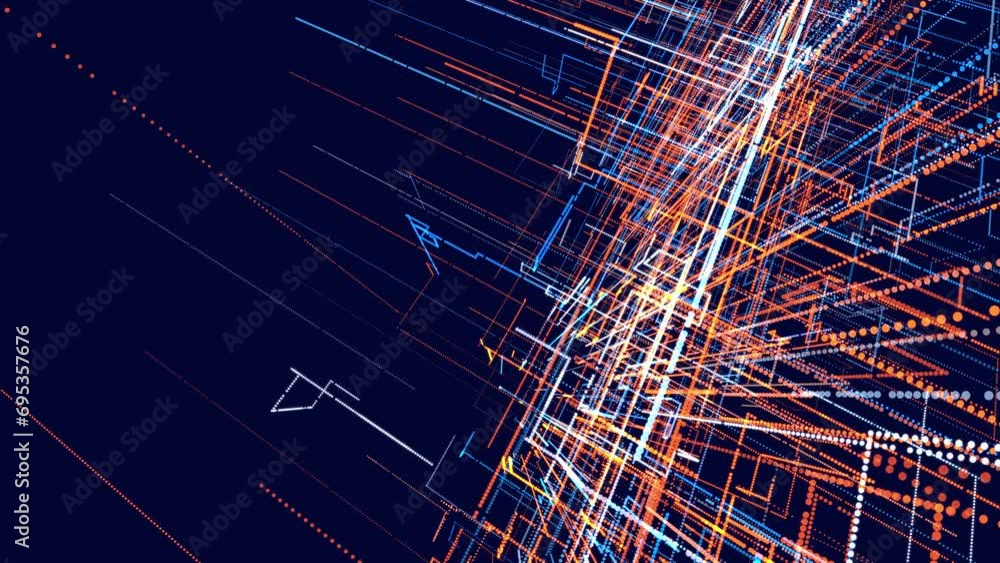 Poster glow particles form lines. info concept lines and nodes, ai construction light grid. lines red blue 