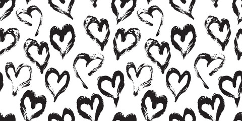 Seamless heart pattern hand painted with ink brush
