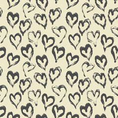 Seamless heart pattern hand painted with ink brush