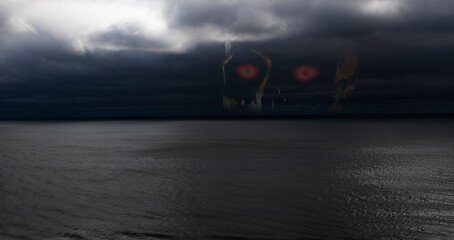 Omen of danger in a storm approaching from out in the ocean - obrazy, fototapety, plakaty