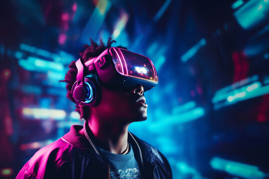 Generative AI image of a man in virtual reality headset