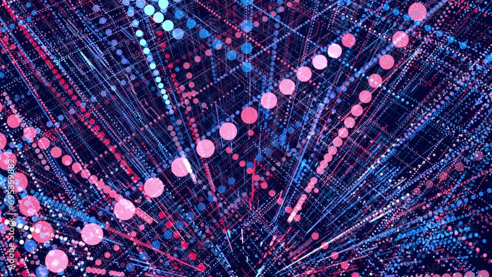 Poster glow particles form lines. info concept lines and nodes, ai construction light grid. lines form red 