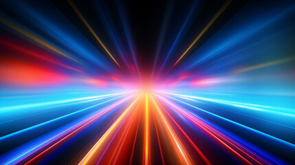 Abstract futuristic neon background consisting of glowing and radiating colorful lines, copy paste area for text