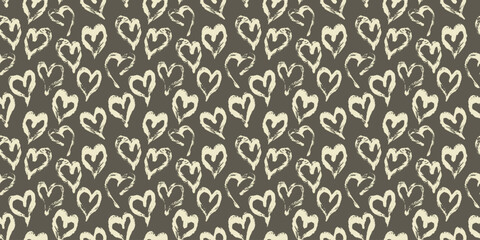Seamless heart pattern. Hand painted ink brush