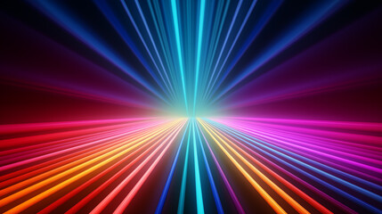 Obraz premium Abstract futuristic neon background consisting of glowing and radiating colorful lines, copy paste area for text